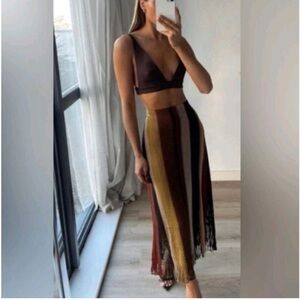 Zara Knit fringed Striped Multicolor midi Skirt